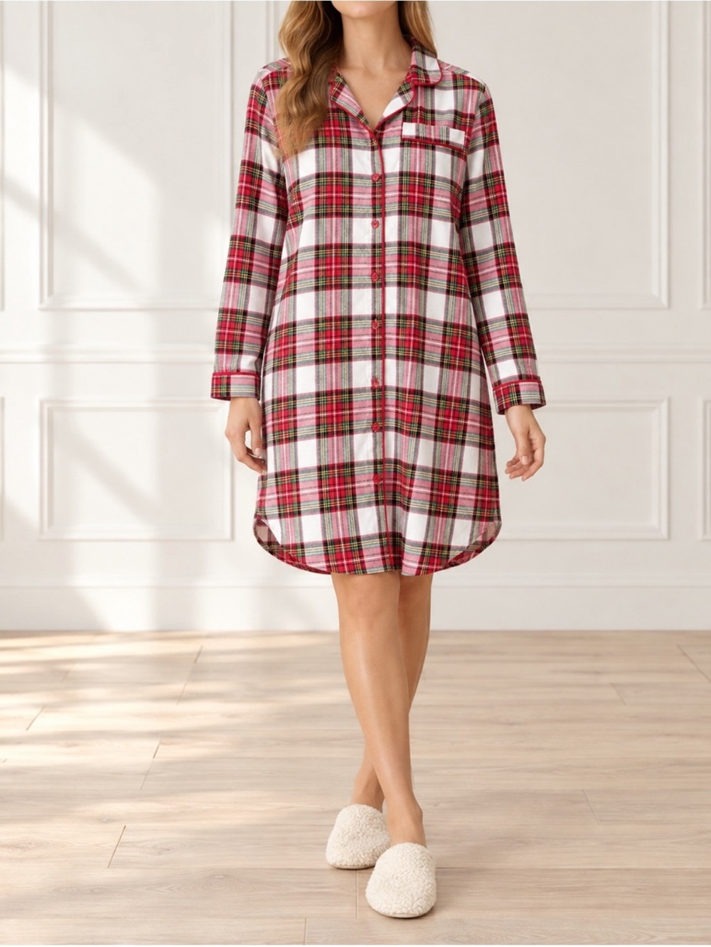 Hanna Andersson Women’s Holiday Plaid Cotton Flannel Nightshirt Pajamas